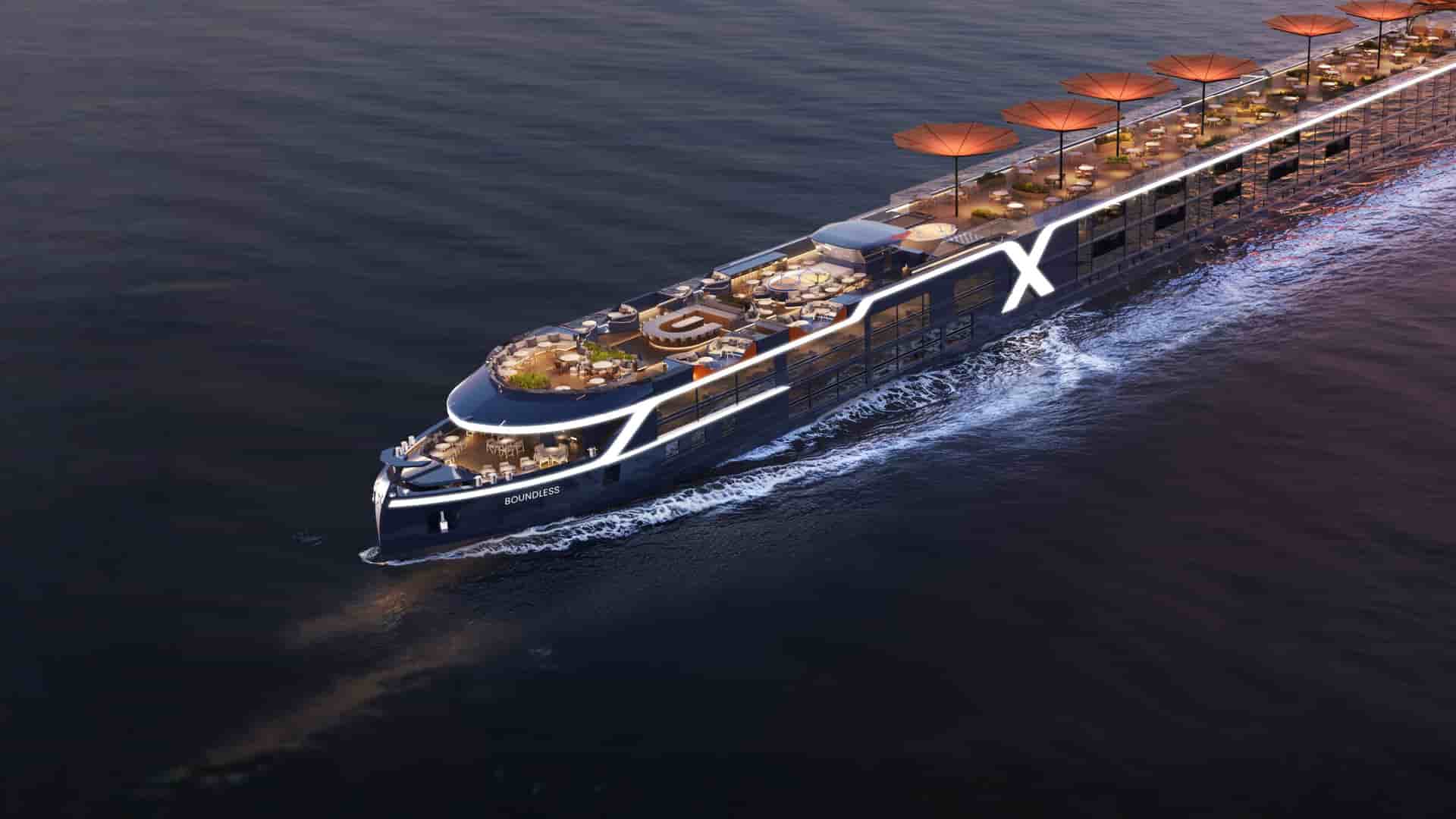 Aerial shot of Celebrity Cruises' river cruise ship, Boundless.