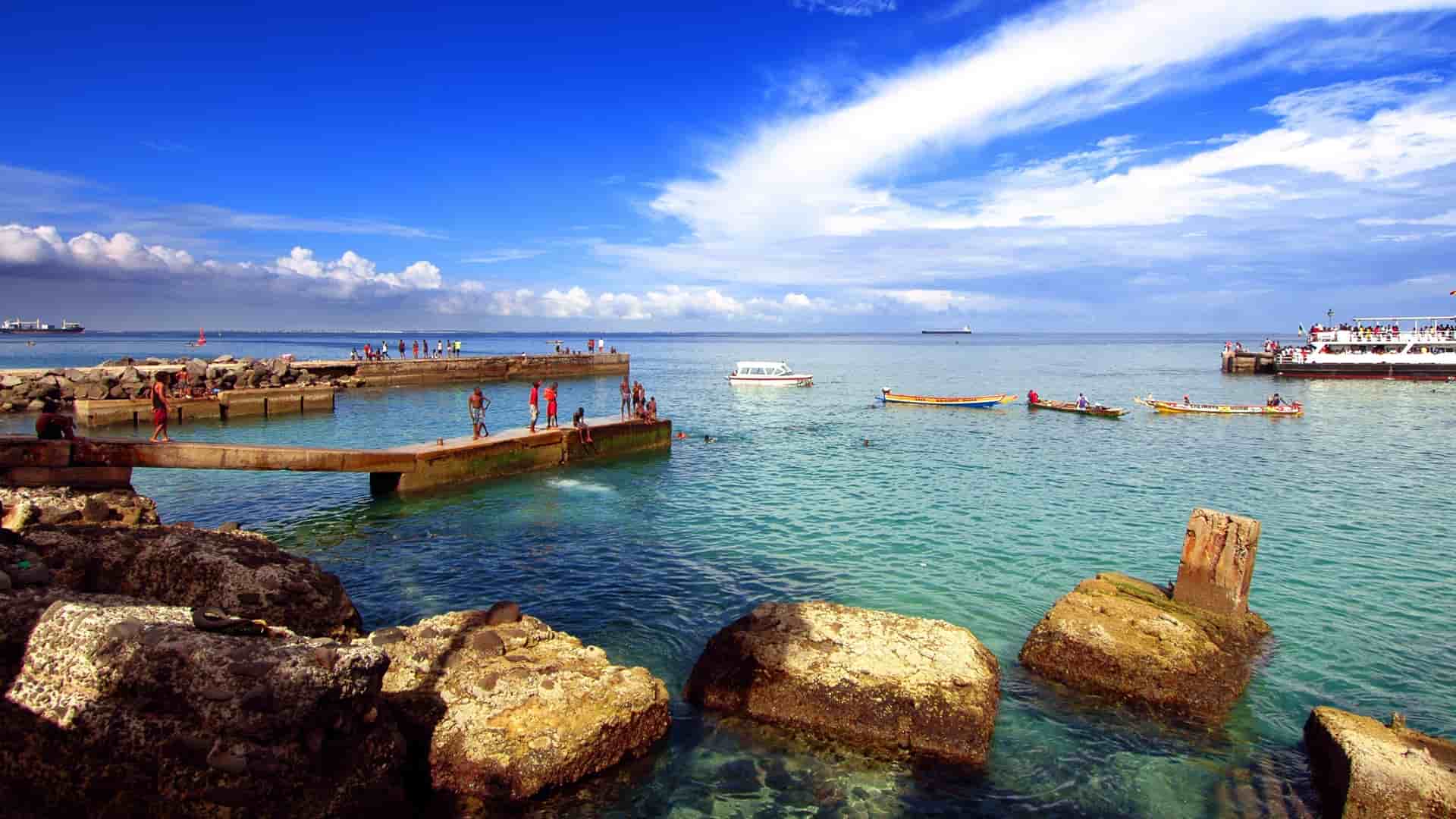 People on pier at Goree Island.