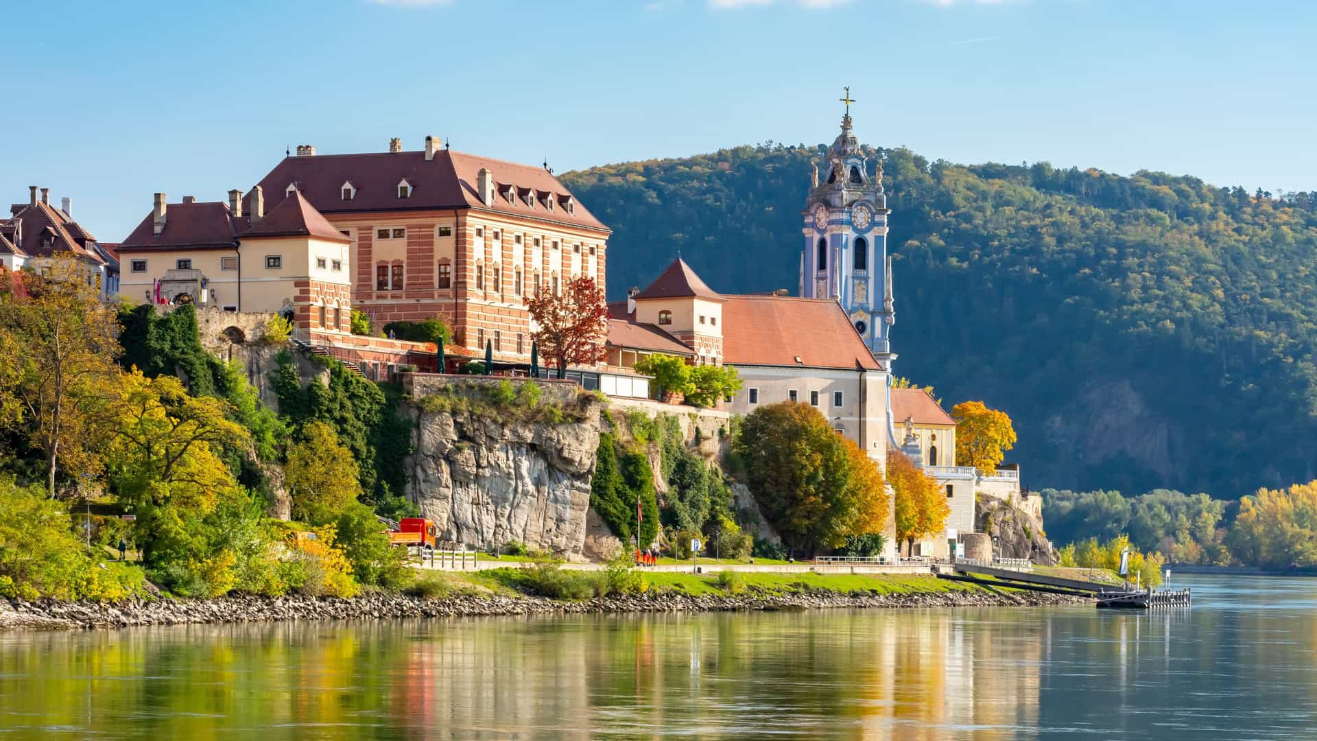 Dürnstein village along the Danube River in Austria, a picturesque stop on AmaWaterways European river cruises.