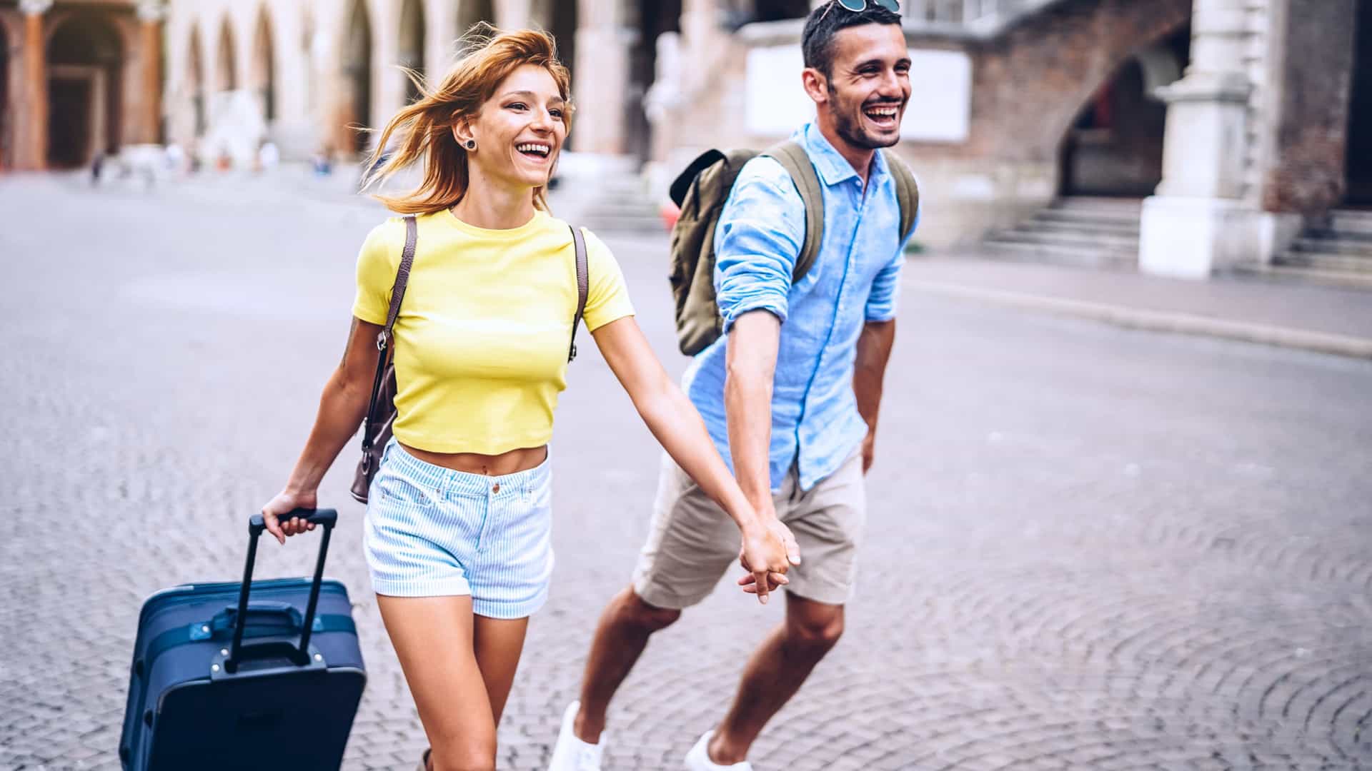 A couple exploring port city on a last minute cruise-vacation.