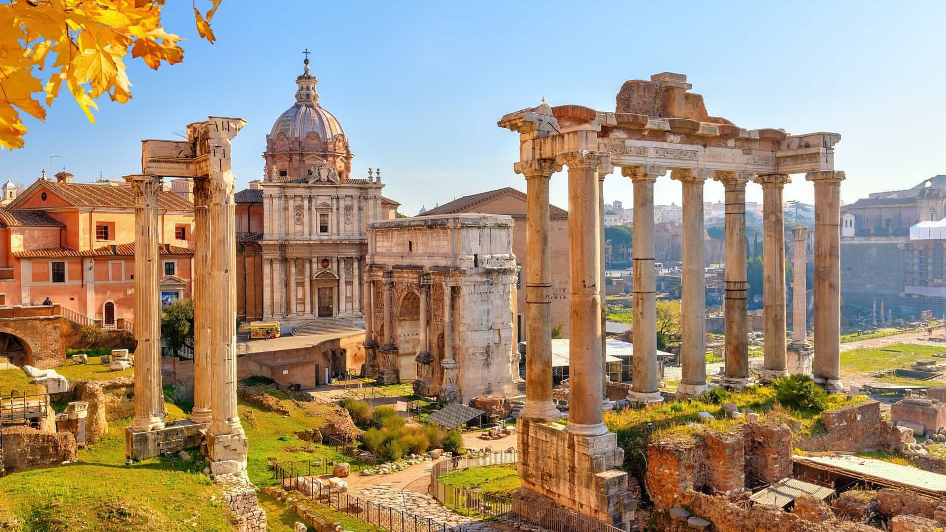 Roman forum ruins in Rome, Italy.