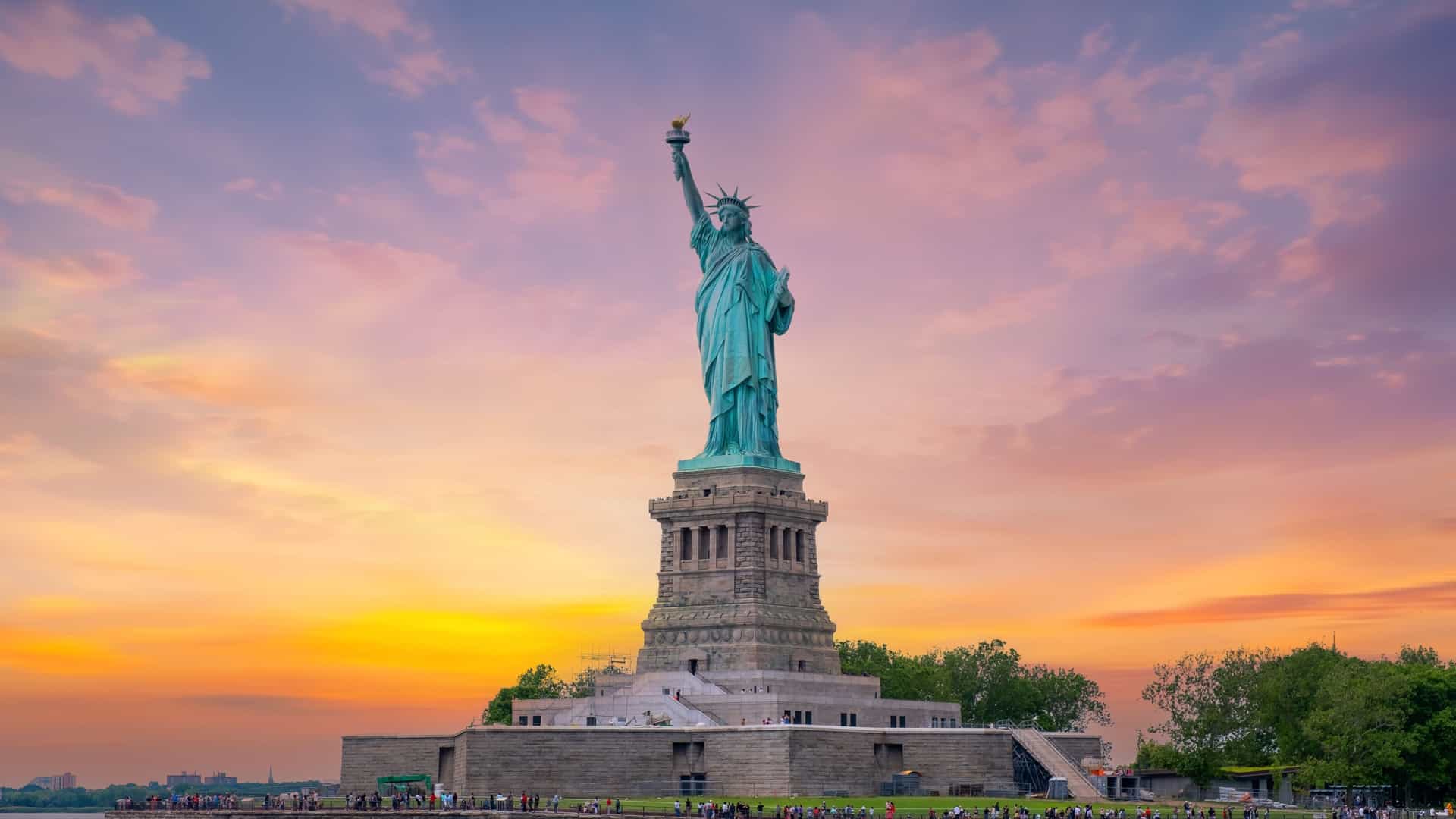 Statue of Liberty at sunset in New York