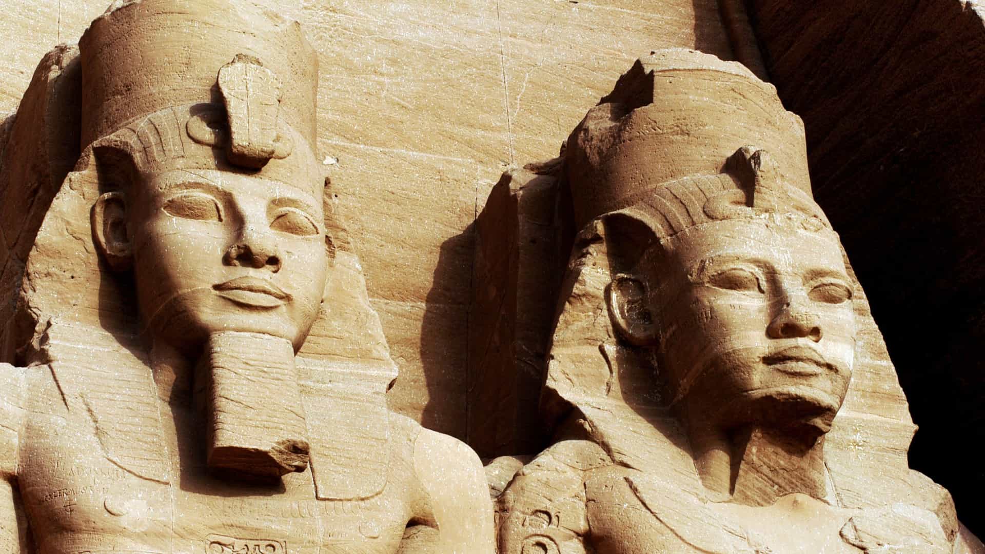 Close up of the Statue of Ramses the II at the Great Temple of  Abu Simbdel, Egypt.