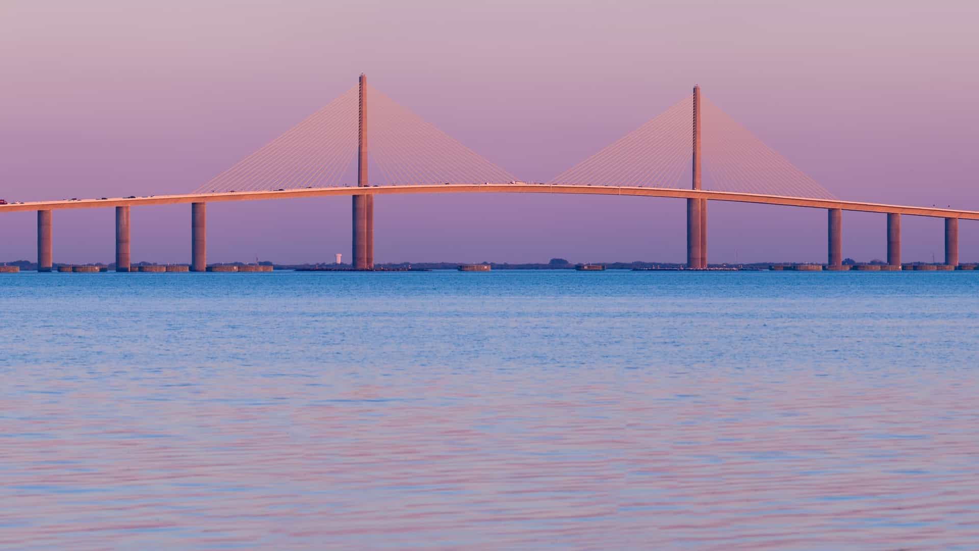 Sunshine Skyway Bridge near Tampa, Florida at sunset.