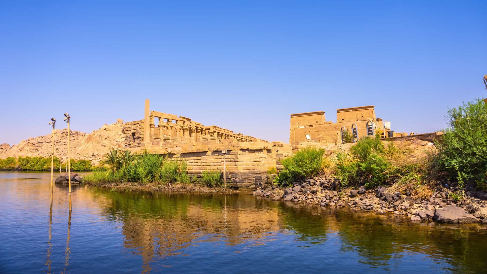 Ancient temple ruins on the banks of the Nile River in Egypt, a historical highlight of a Viking River cruise.