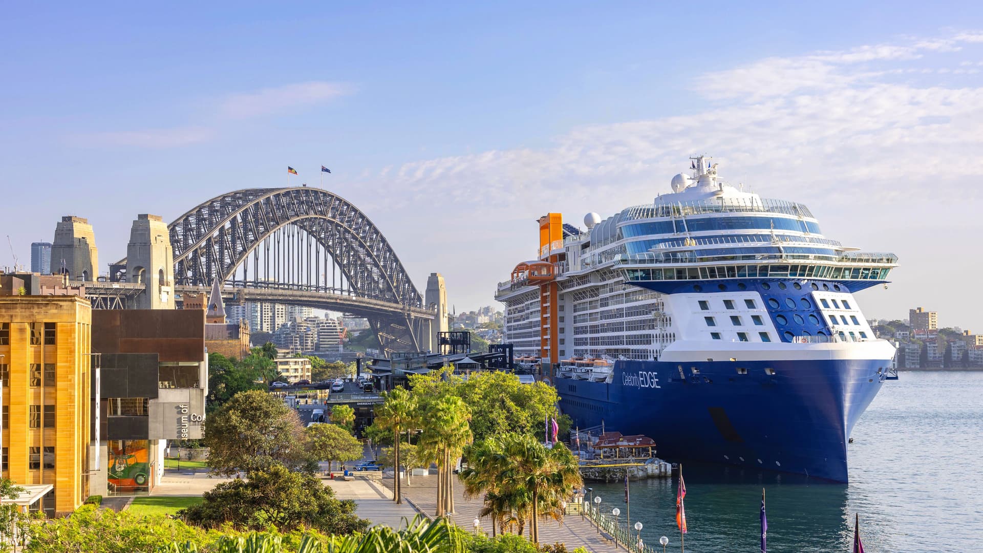 Celebrity Edge cruise ship exterior in Sydney, Australia.
