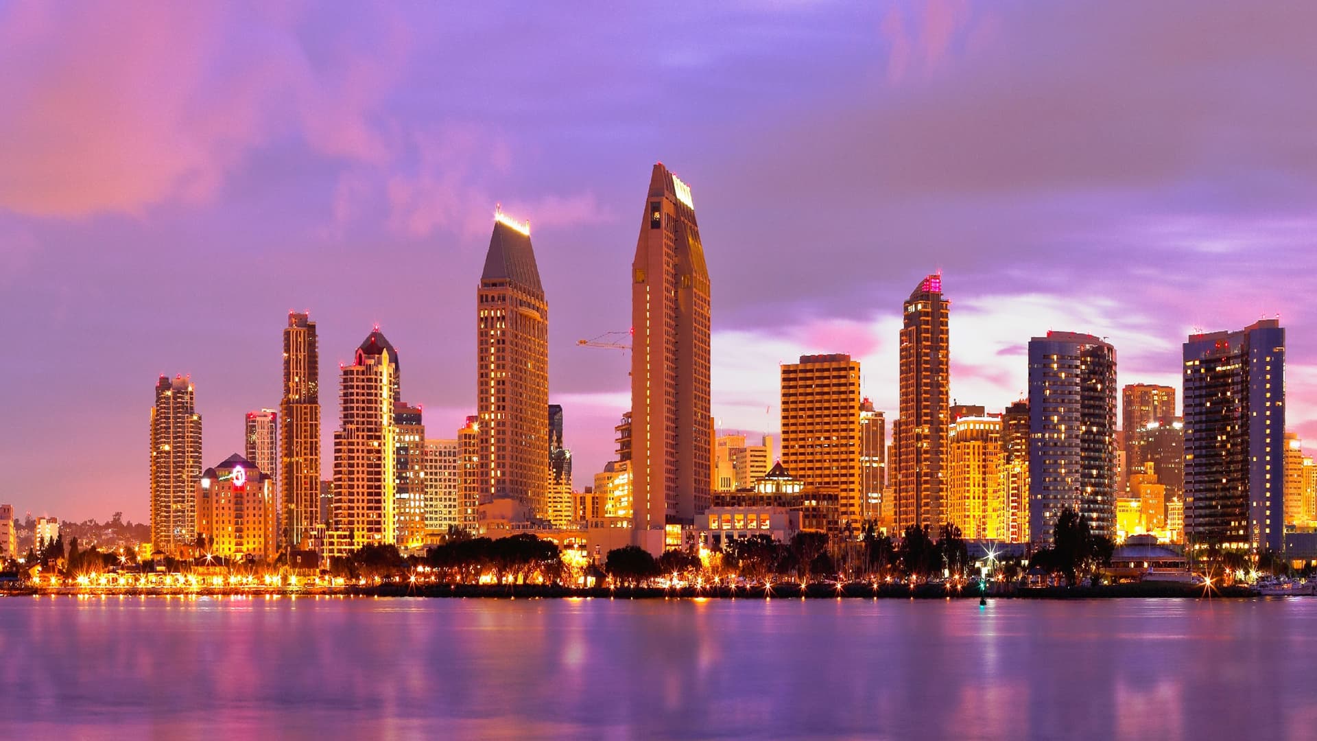 San Diego skyline at dusk.