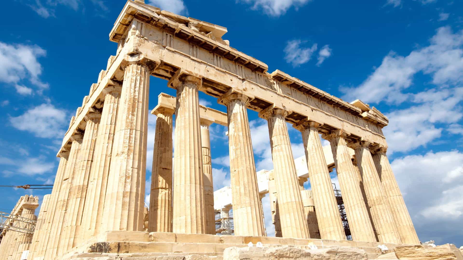 Iconic Parthenon, a UNESCO World Heritage site and symbol of ancient Greece, standing proudly on the Athenian Acropolis under a clear sky.