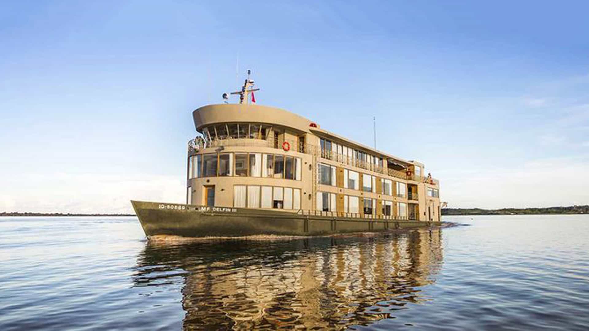 Exterior of Delfin III, an Avalon Waterways cruise ship on the Peruvian Amazon.