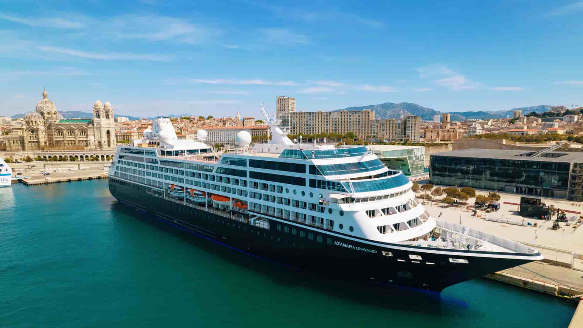 Azamara Onward in port in Europe.