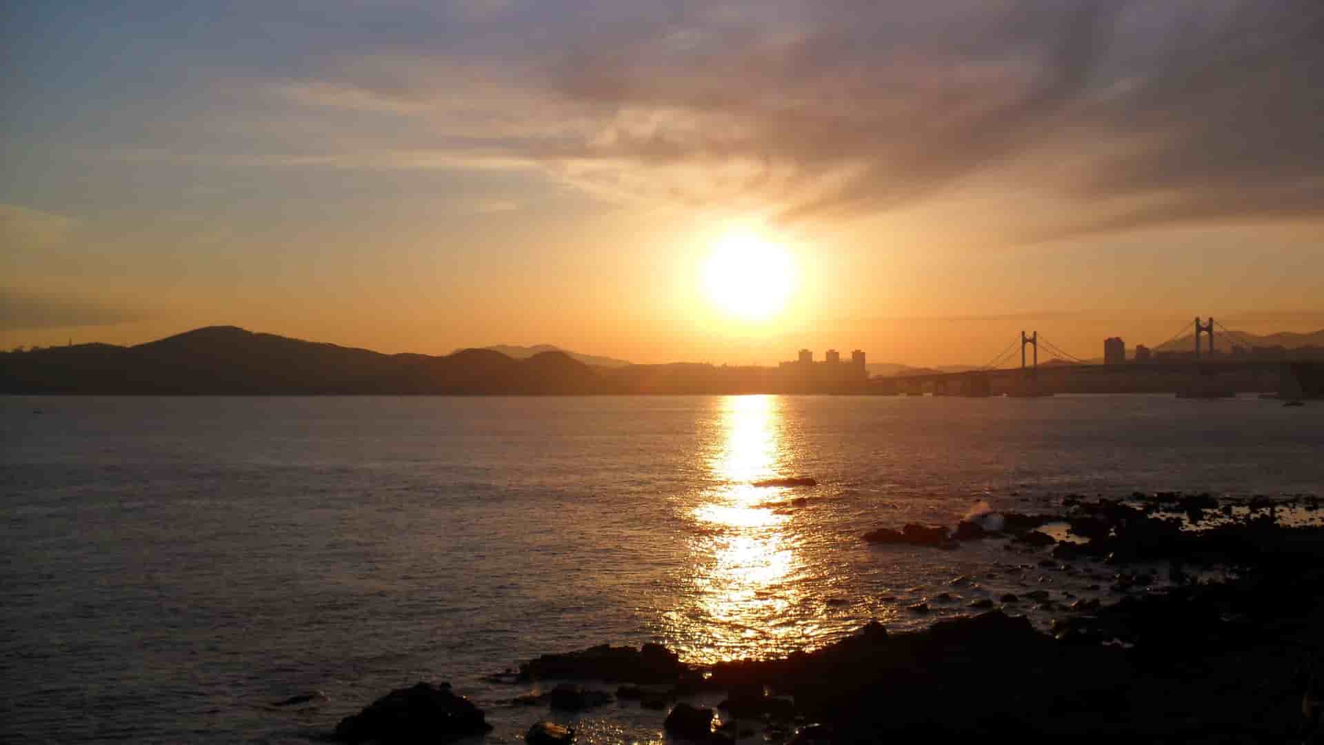 Sunrise over Haeundae Beach, Busan, South Korea.