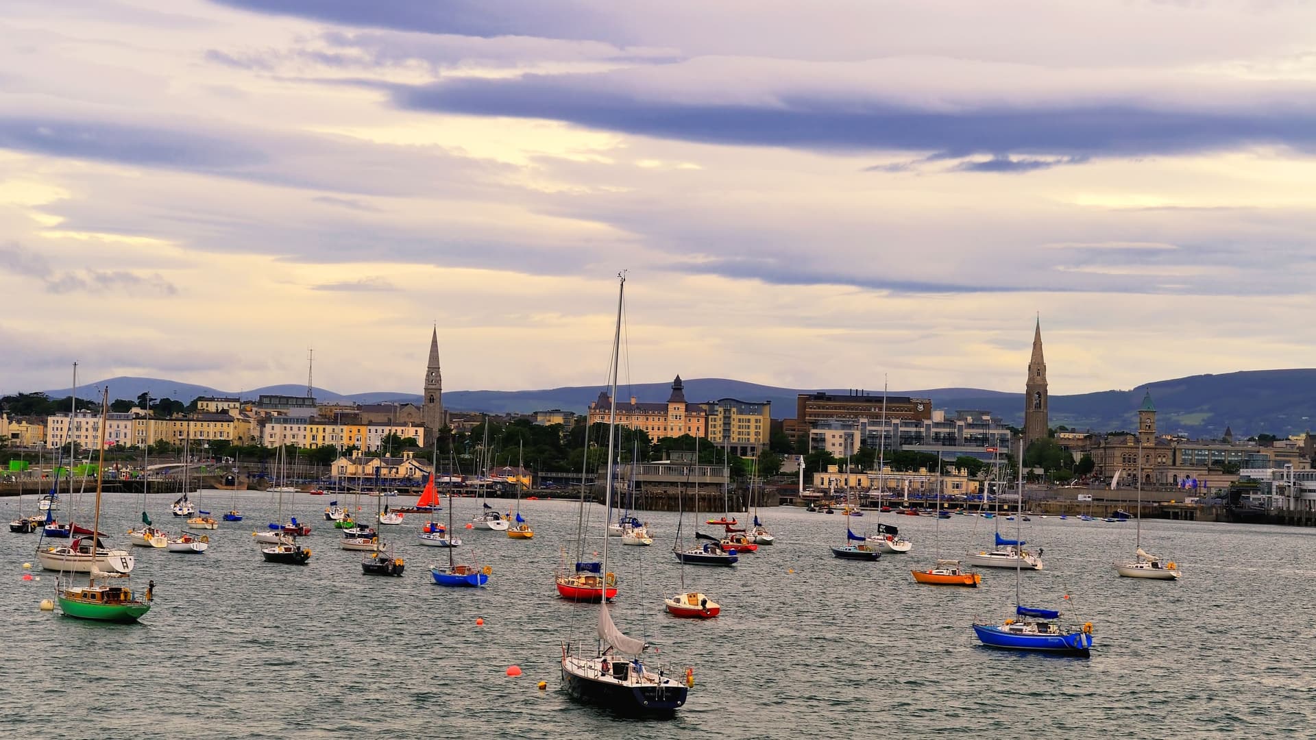 DĂșn Laoghaire harbor with sailboats near Dublin, Ireland.