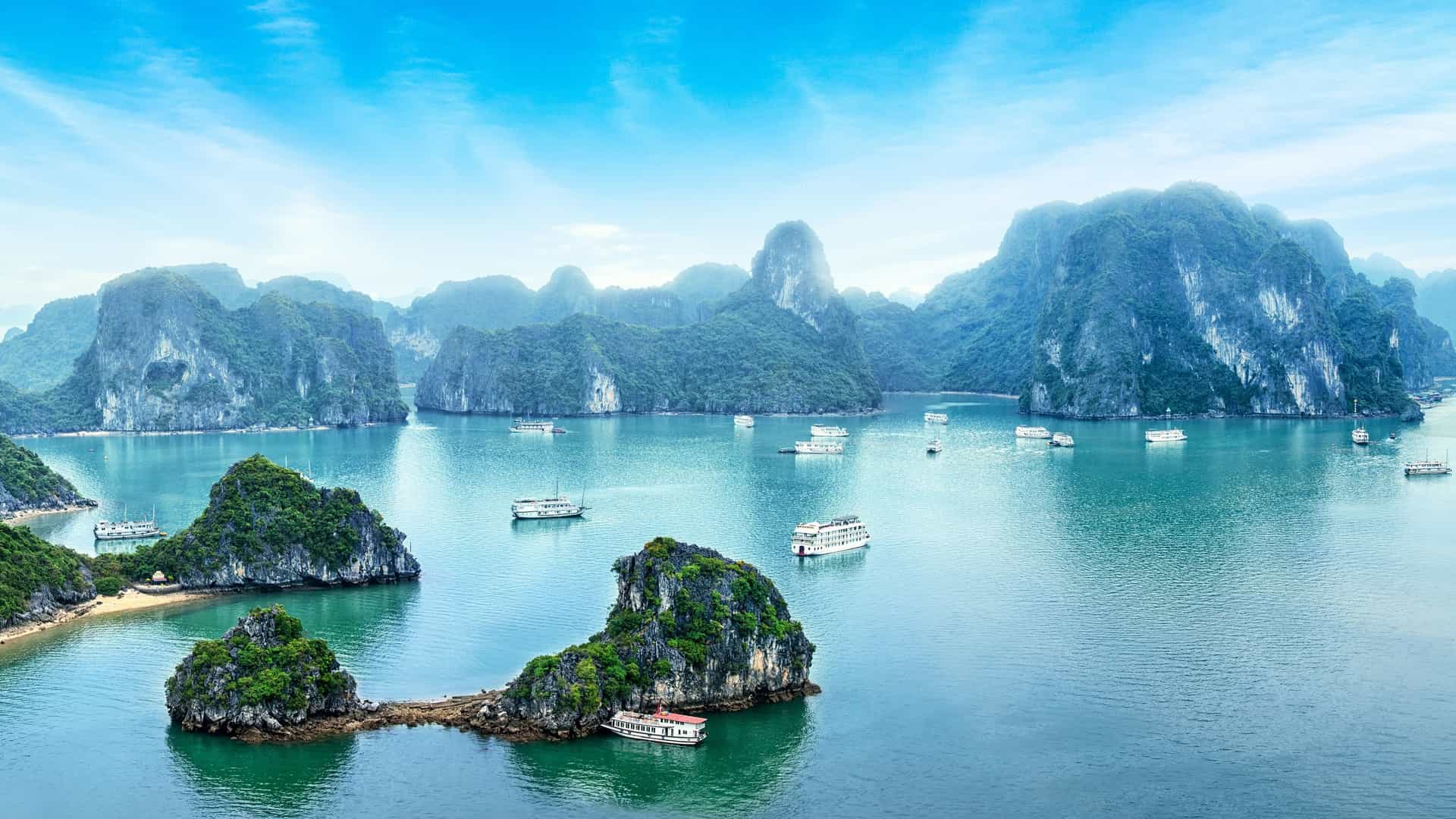 Limestone karsts in Ha Long Bay.