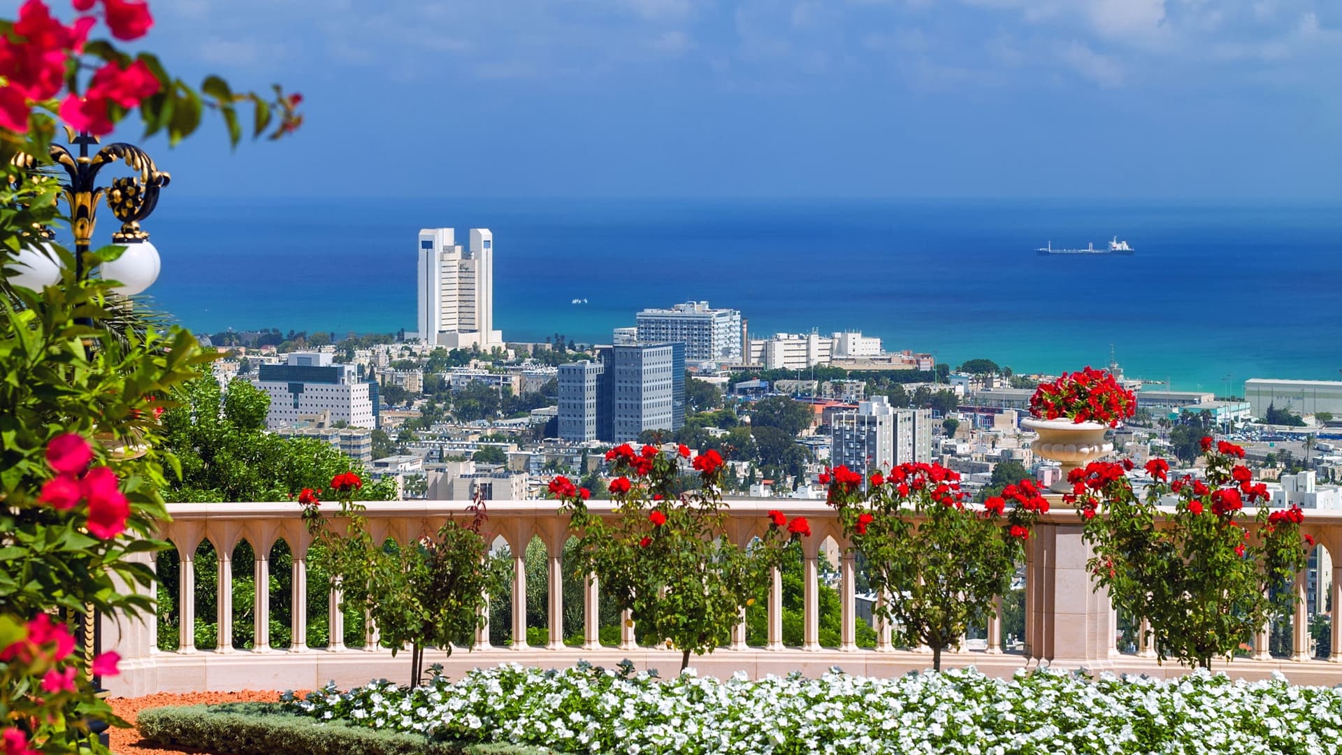 Baha'i Gardens and Haifa city.