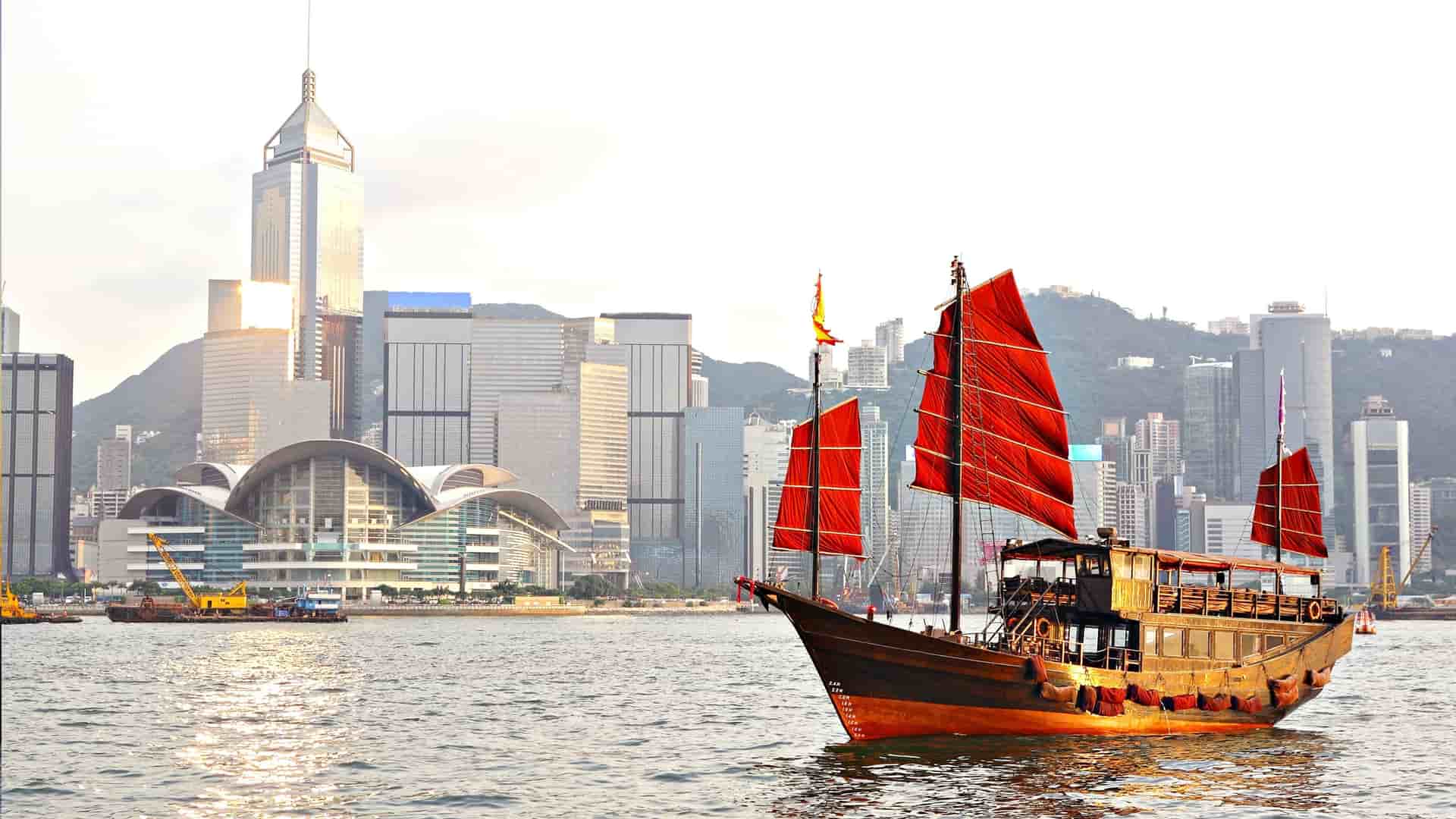 Hong Kong Victoria Harbour at night.