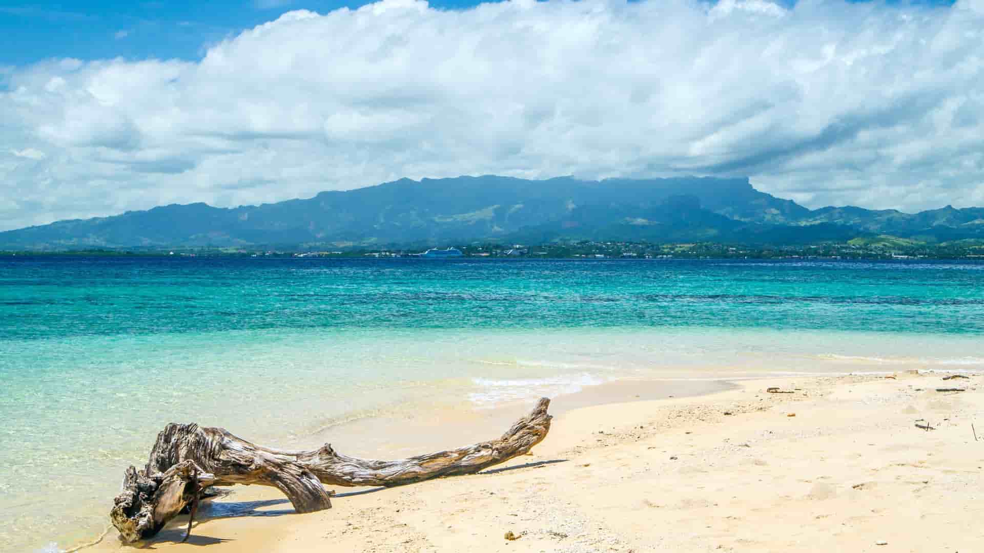 Tropical beach with clear water in Fiji.