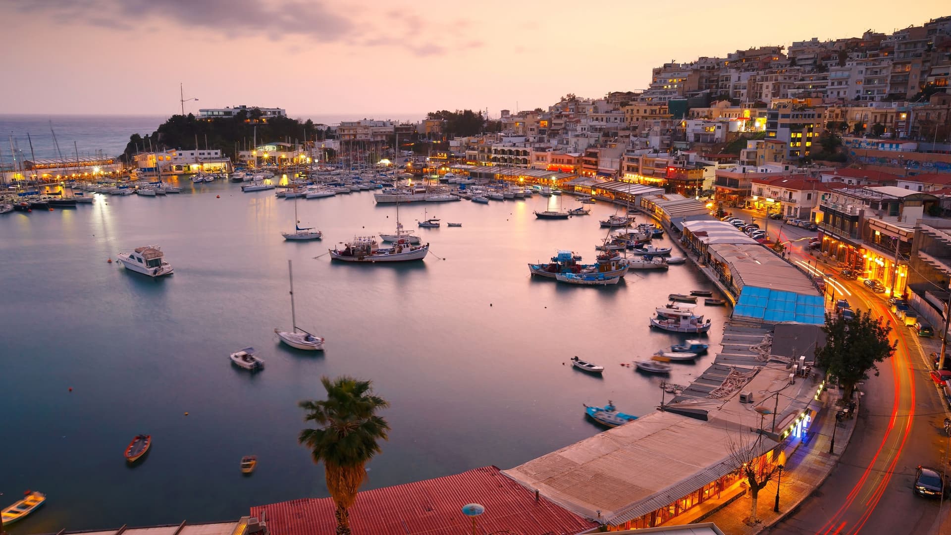 Microlimano harbor in Piraeus, Greece at sunset.