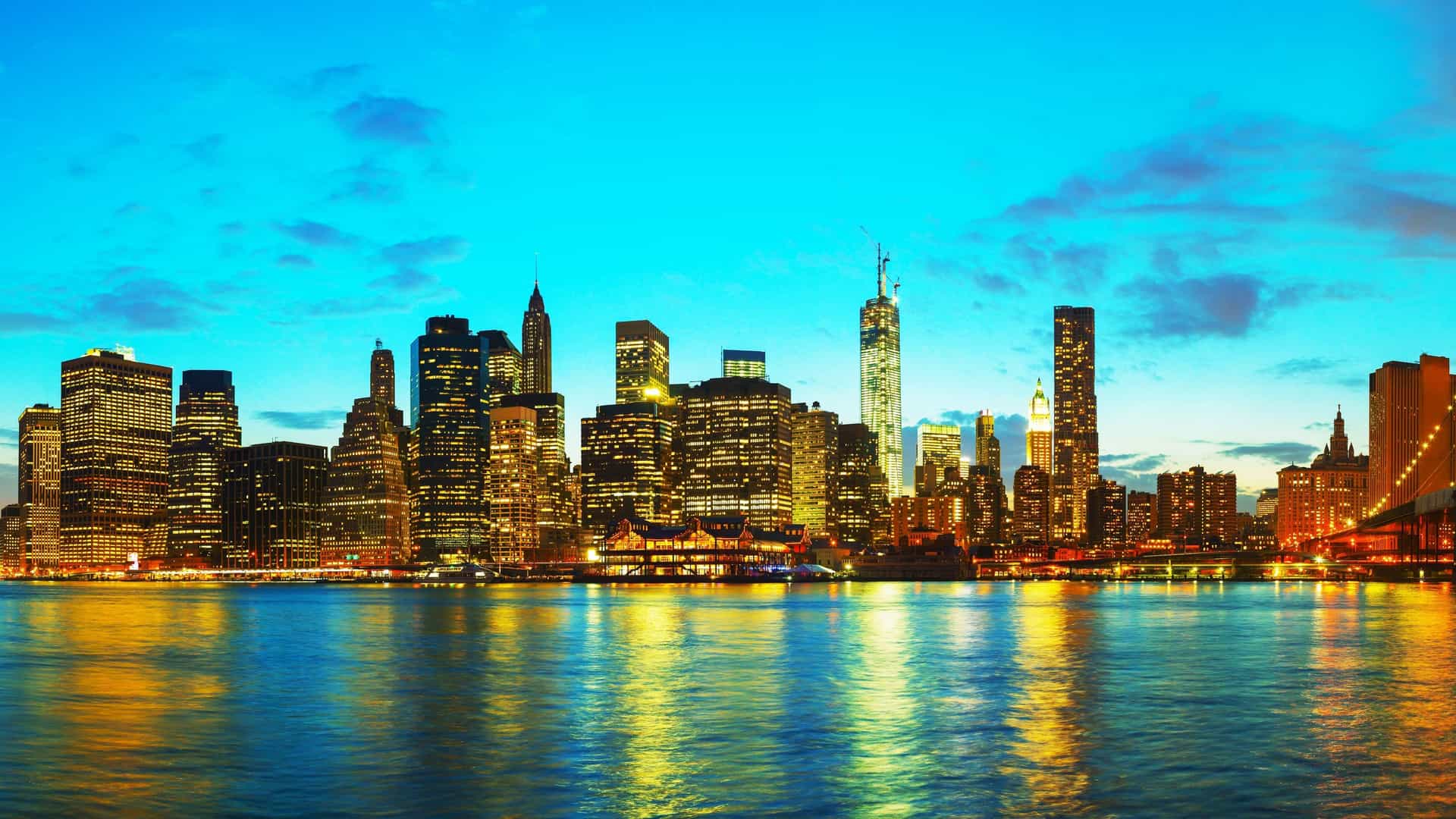 Statue of Liberty and Manhattan skyline.