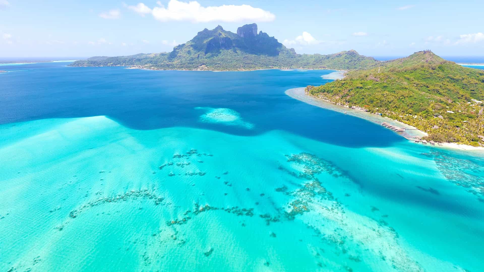 Overwater bungalows in Tahiti, French Polynesia.