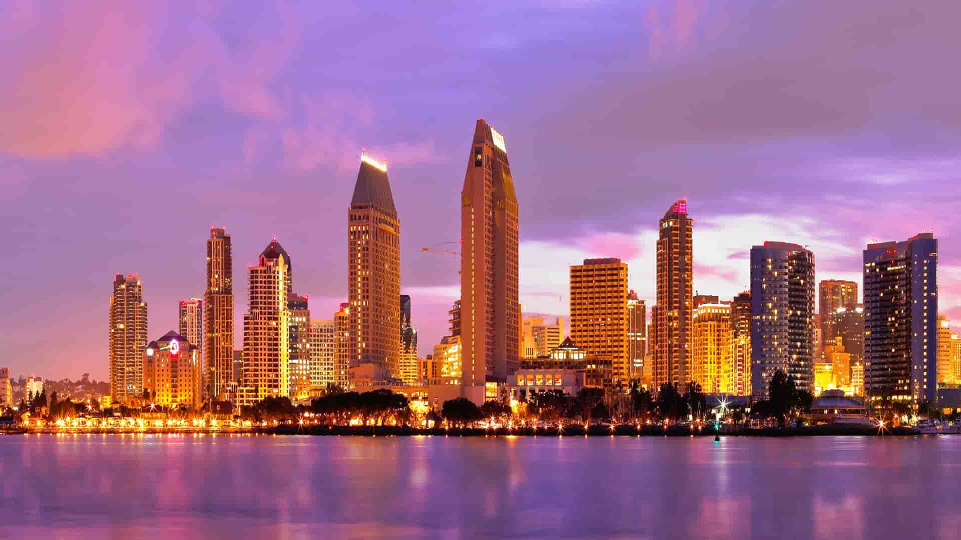 San Diego skyline at dusk.