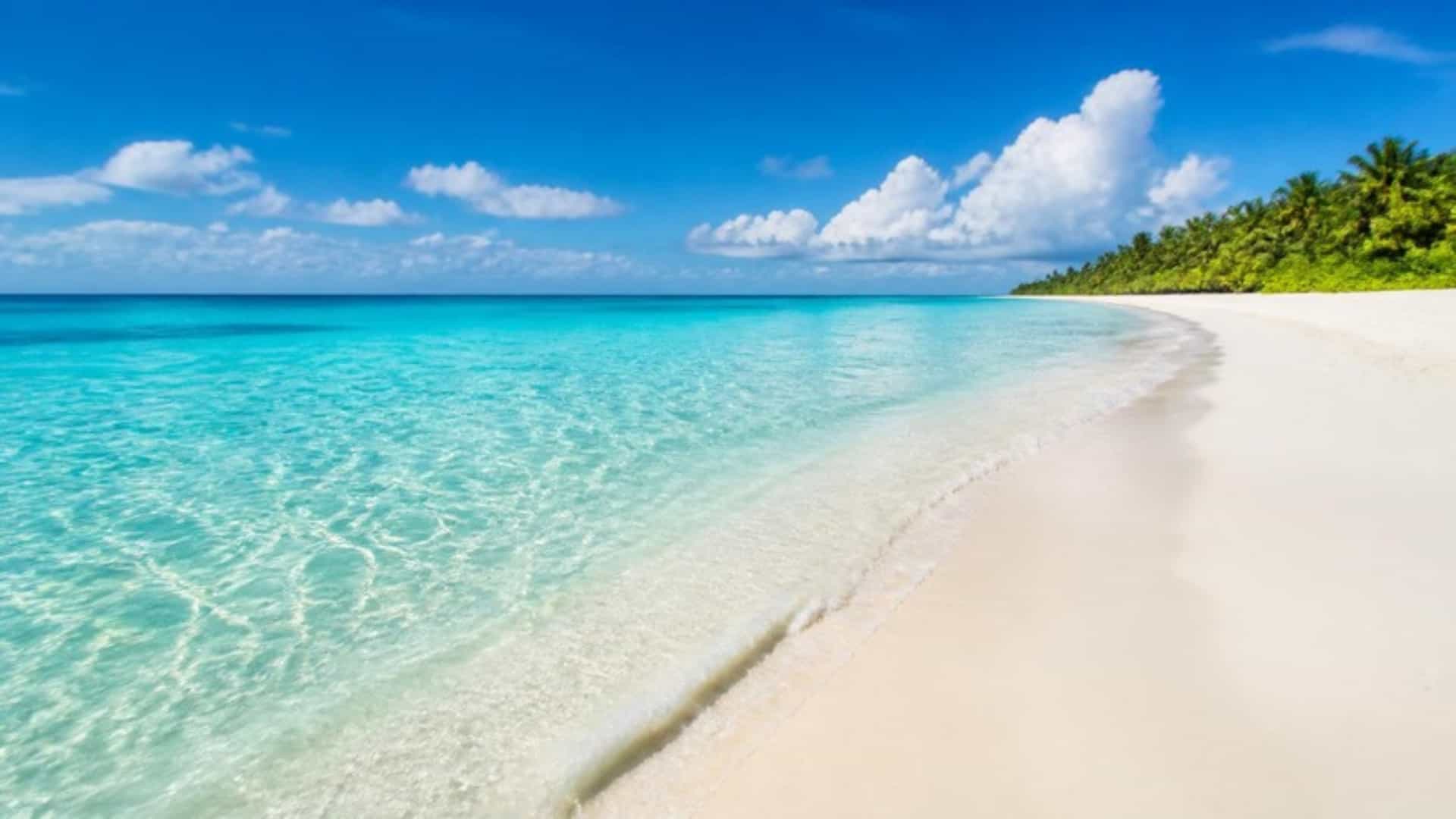 The pristine white sands and crystal-clear turquoise waters of Grace Bay beach on Providenciales, Turks and Caicos.
