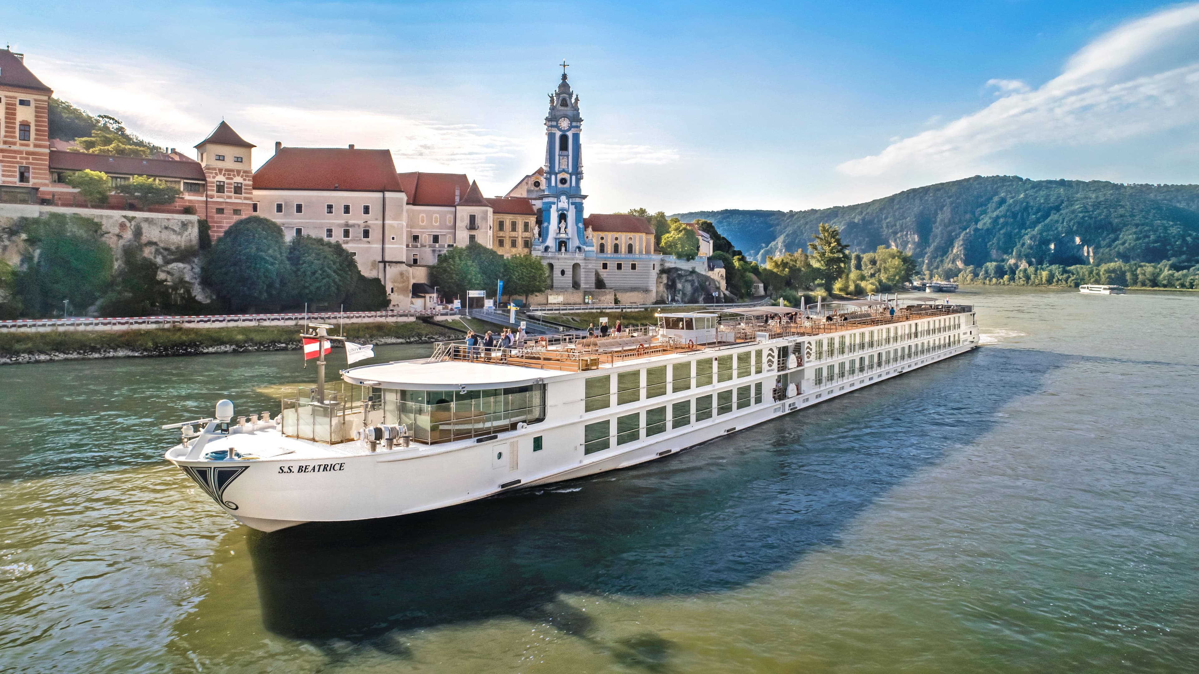 Uniworld's S.S. Beatrice sailing a European river.