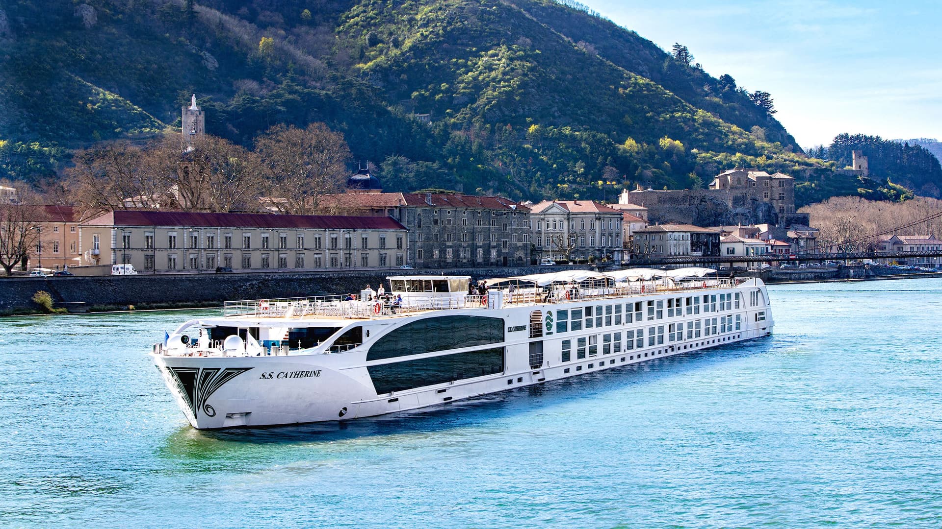 Uniworld's S.S. Catherine sailing a European river.