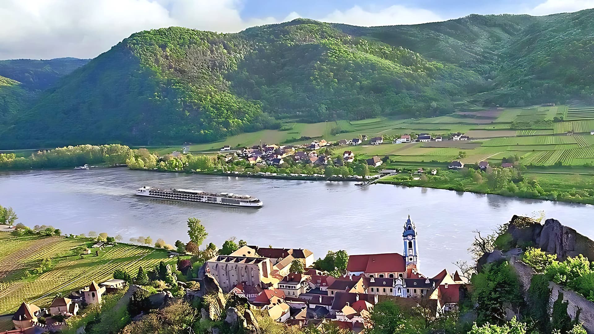 Viking Rinda river cruise ship exterior.