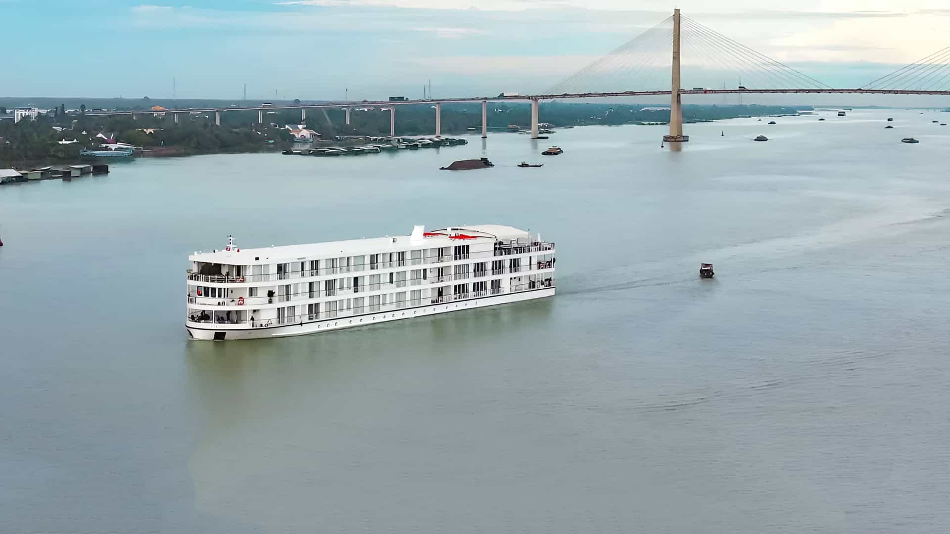 Viking Tonle sailing on the Mekong River.